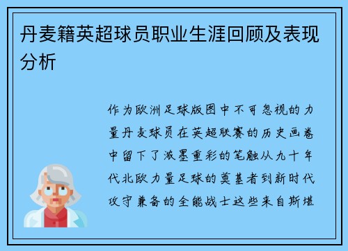 丹麦籍英超球员职业生涯回顾及表现分析