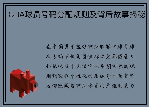 CBA球员号码分配规则及背后故事揭秘